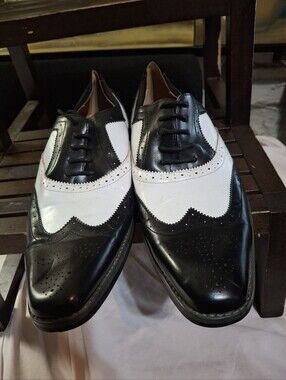 Men's Black and White Two-Tone Wingtip Oxfords